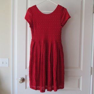 Sahalie Lacey Red Cap Sleeved Summer Dress, Petite Small Fully Lined